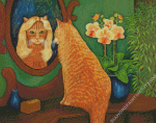 Cat Mirror Reflection Diamond Painting