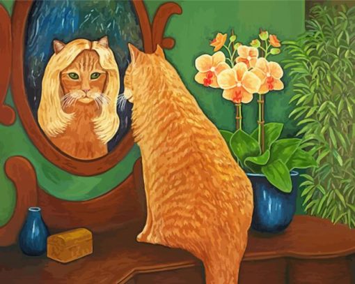 Cat Mirror Reflection Diamond Painting