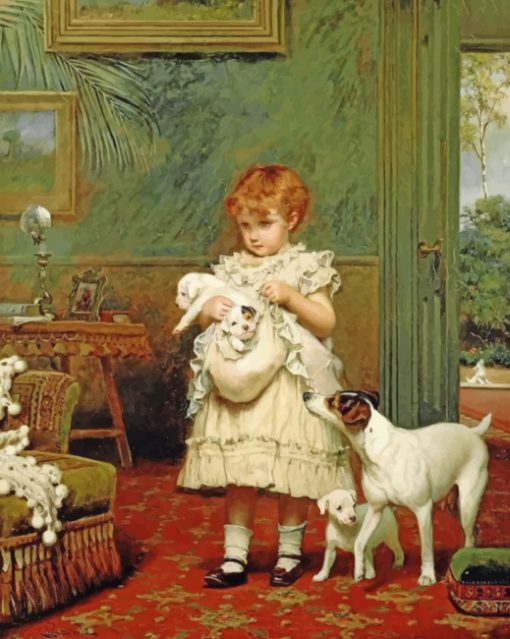 Charles Burton Barber Girl With dogs Diamond Painting