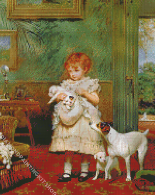 Charles Burton Barber Girl With dogs Diamond Painting