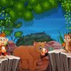 Jungle Animal Gathering Playing In Night Scene Diamond Painting