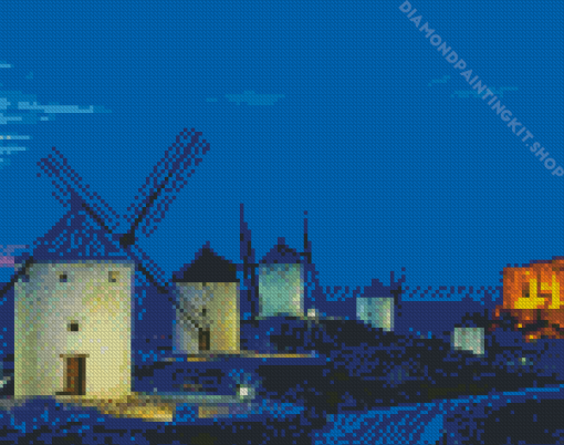 Mancha Windmills And Castle Diamond Painting