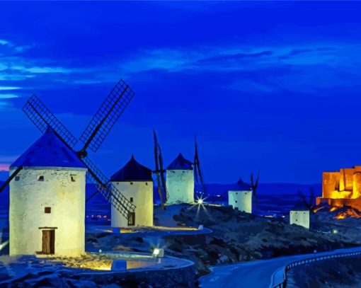 Mancha Windmills And Castle Diamond Painting