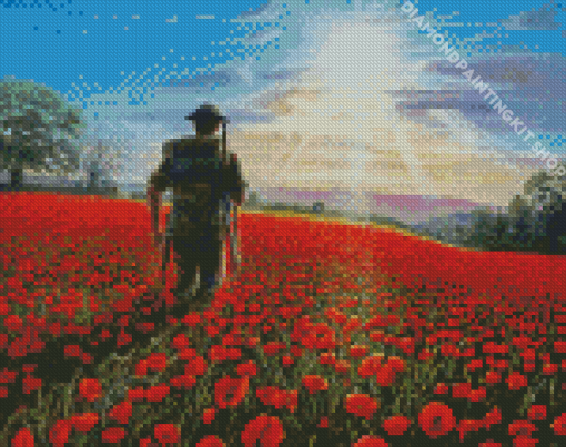 Military Soldier In Poppy Field Diamond Painting