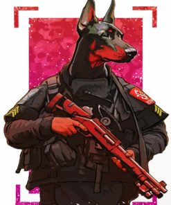 Police Dog With Gun Diamond Painting