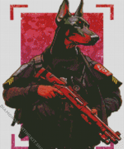 Police Dog With Gun Diamond Painting