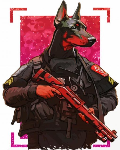 Police Dog With Gun Diamond Painting