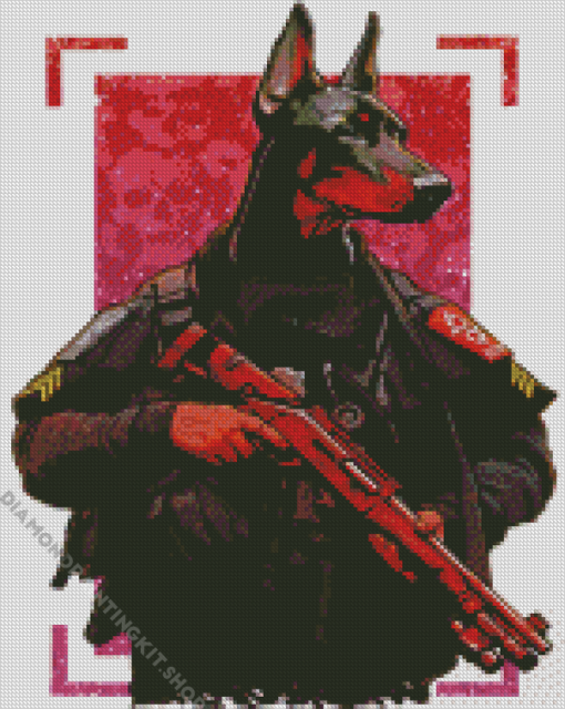 Police Dog With Gun Diamond Painting