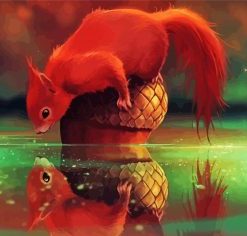 Red Squirrel On Acorn Diamond Painting