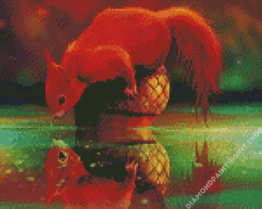 Red Squirrel On Acorn Diamond Painting