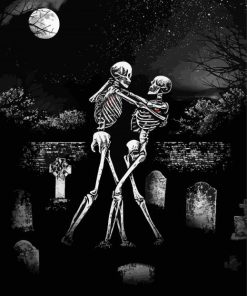 Skeletons Dancing In Graveyard Diamond Painting