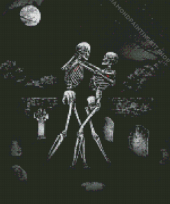 Skeletons Dancing In Graveyard Diamond Painting