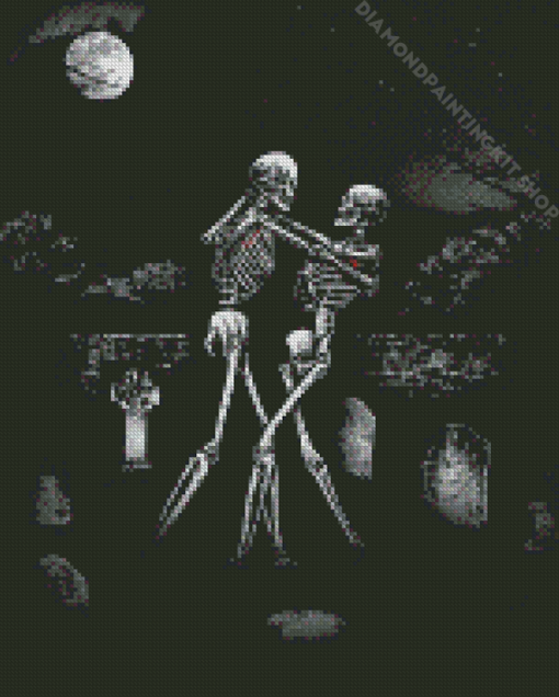 Skeletons Dancing In Graveyard Diamond Painting