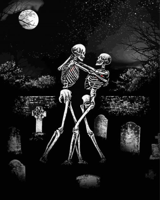 Skeletons Dancing In Graveyard Diamond Painting