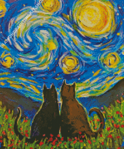 Starry Night Black Cats Diamond Painting