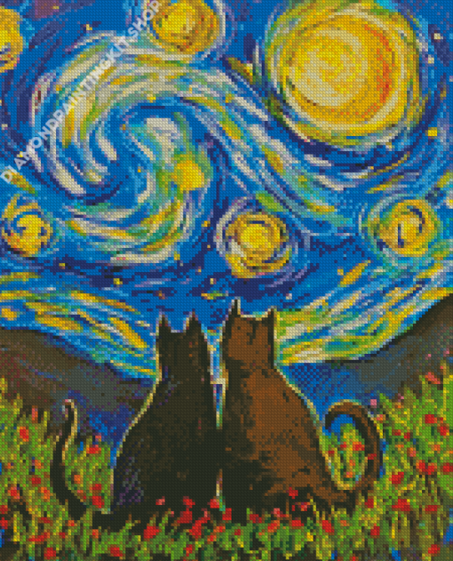 Starry Night Black Cats Diamond Painting