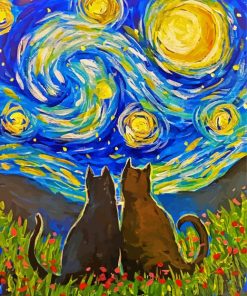 Starry Night Black Cats Diamond Painting