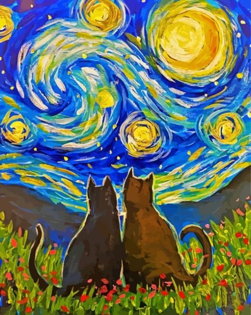 Starry Night Black Cats Diamond Painting