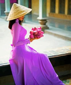 Vietnamese Girl Purple In Ao Dai Diamond Painting