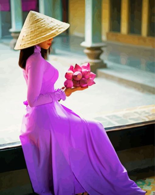 Vietnamese Girl Purple In Ao Dai Diamond Painting