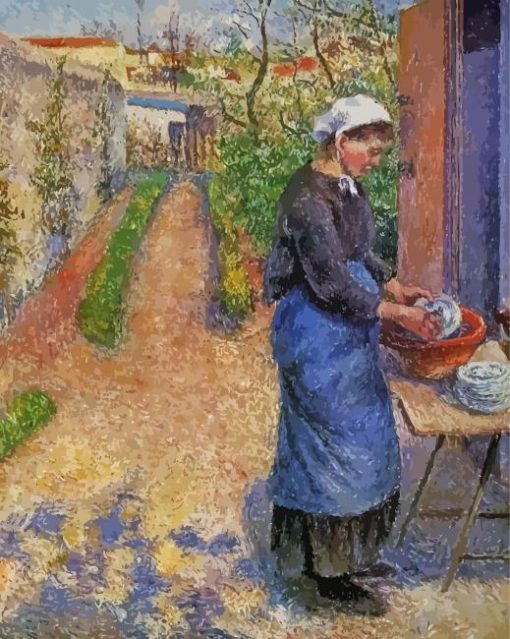 Young Woman Washing Dishes Diamond Painting