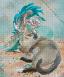 Aesthetic Cat With Hat Diamond Painting