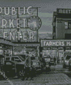 Black And White Pike Place Market Diamond Painting