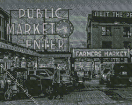 Black And White Pike Place Market Diamond Painting