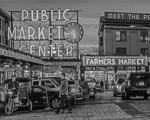 Black And White Pike Place Market Diamond Painting