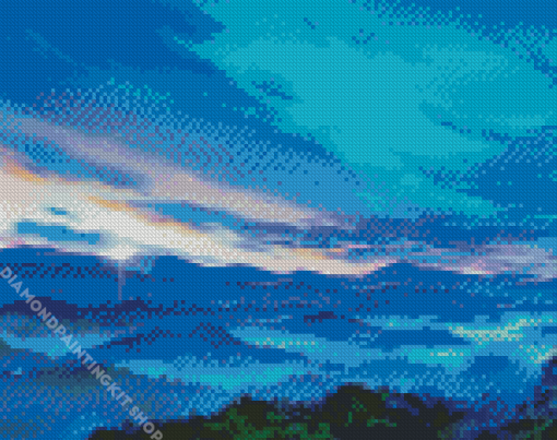 Blue Landscape Sunset Diamond Painting