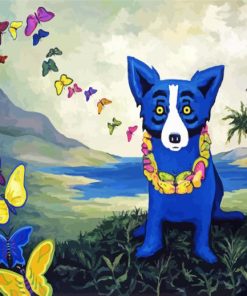 Butterflies Blue Dog Diamond Painting