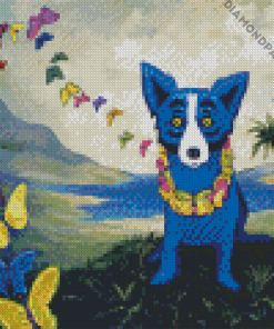 Butterflies Blue Dog Diamond Painting