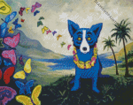 Butterflies Blue Dog Diamond Painting