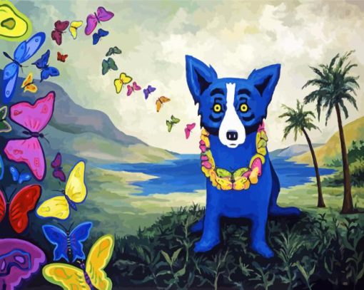 Butterflies Blue Dog Diamond Painting