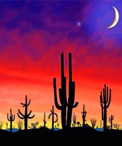 Cactus Sunset And Moon Diamond Painting