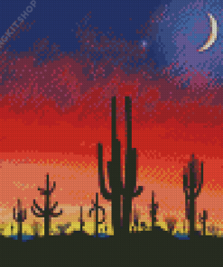 Cactus Sunset And Moon Diamond Painting