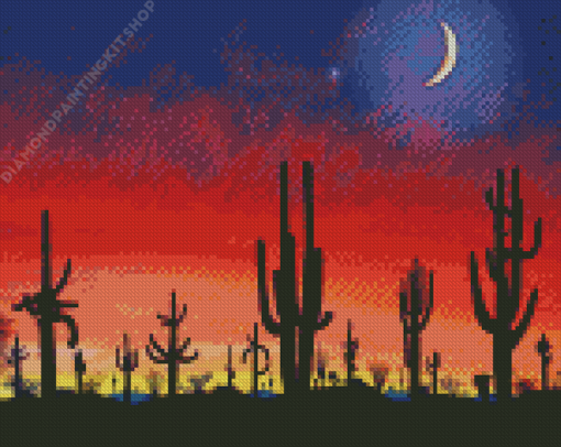 Cactus Sunset And Moon Diamond Painting