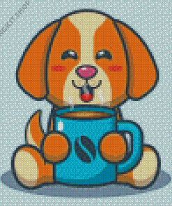 Cute Dog And Coffee Diamond Painting