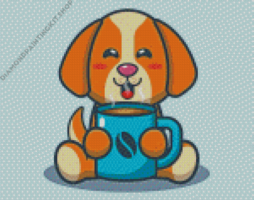 Cute Dog And Coffee Diamond Painting