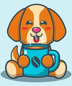 Cute Dog And Coffee Diamond Painting