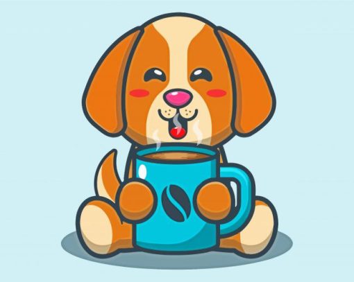 Cute Dog And Coffee Diamond Painting