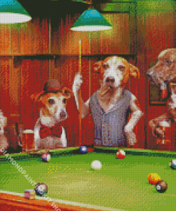 Dogs Playing Pool Diamond Painting