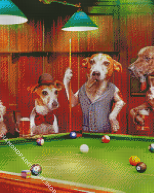 Dogs Playing Pool Diamond Painting