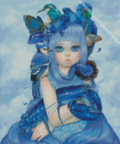 Blue Girl And Animals Diamond Painting