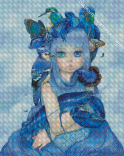 Blue Girl And Animals Diamond Painting