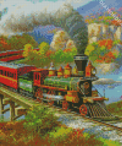 Fall Forest Train Art Diamond Painting