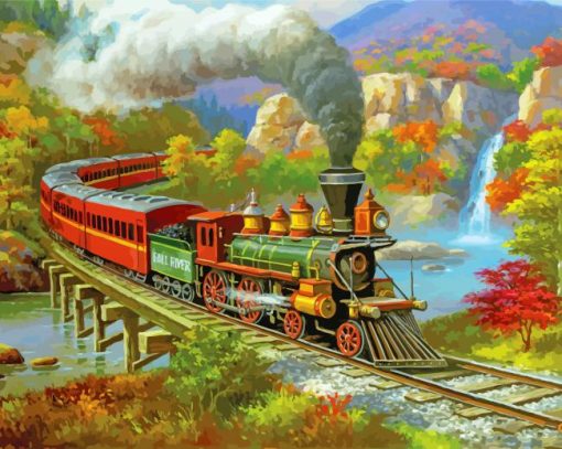 Fall Forest Train Art Diamond Painting