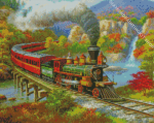 Fall Forest Train Art Diamond Painting