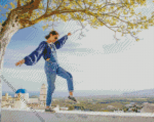 Girl Balancing On Wall Diamond Painting