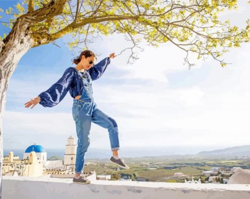 Girl Balancing On Wall Diamond Painting